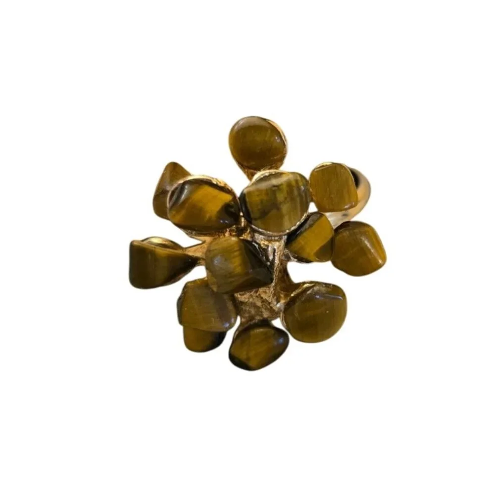 Tigers‎ Eye Gemstone Cluster Ring Cocktail Statement